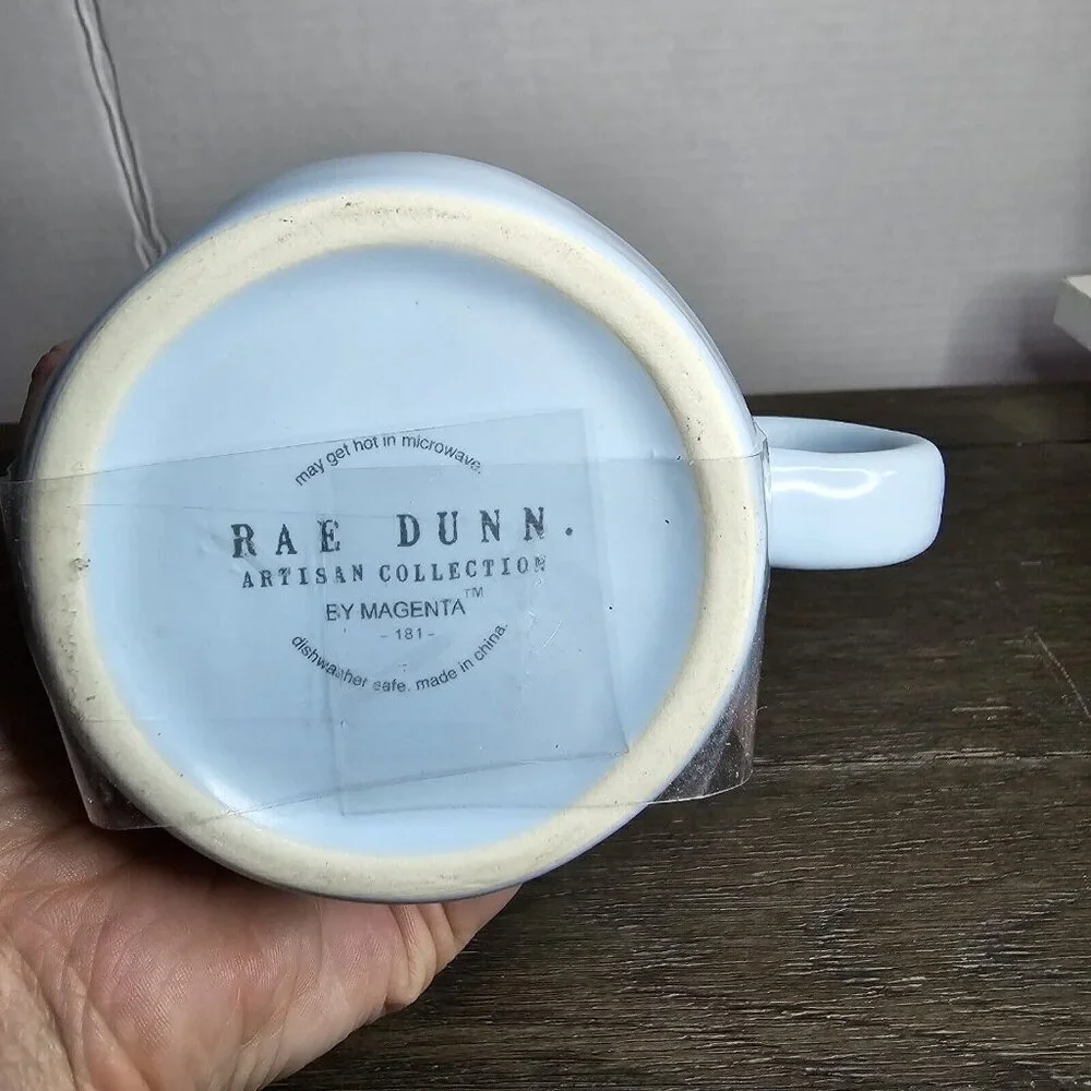 NWT Rae Dunn Artisan Easter Egg Hunt Pastel Blue Mug Wood Topper 2021 Magenta